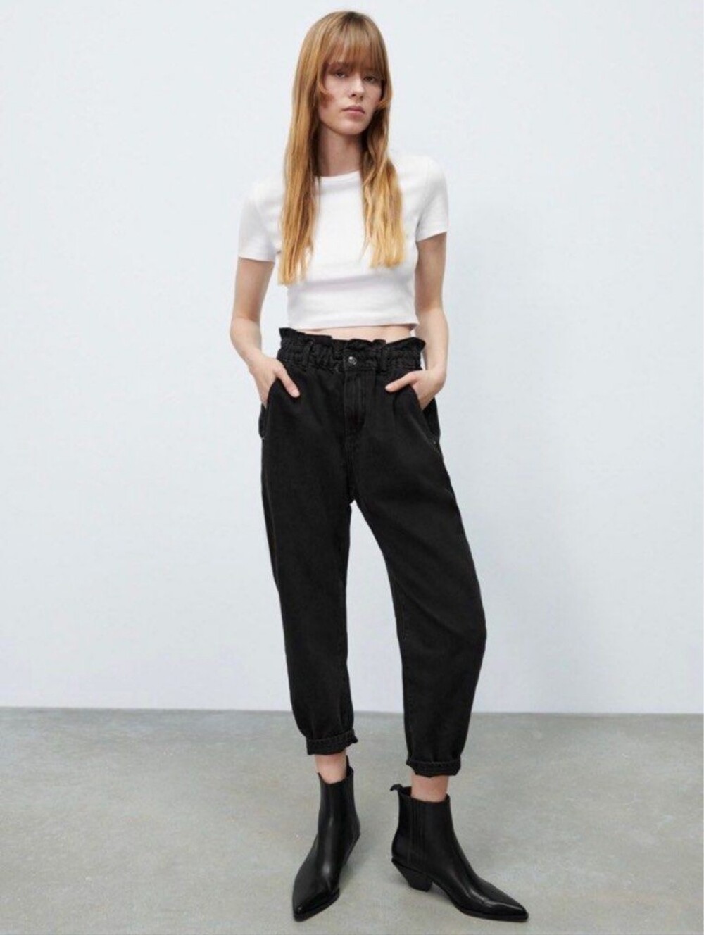 Zara High Rise Baggy Paperbag Tapered Leg Jeans Black Women's Size 6 Streetwear